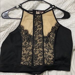 Black and nude lace crop top